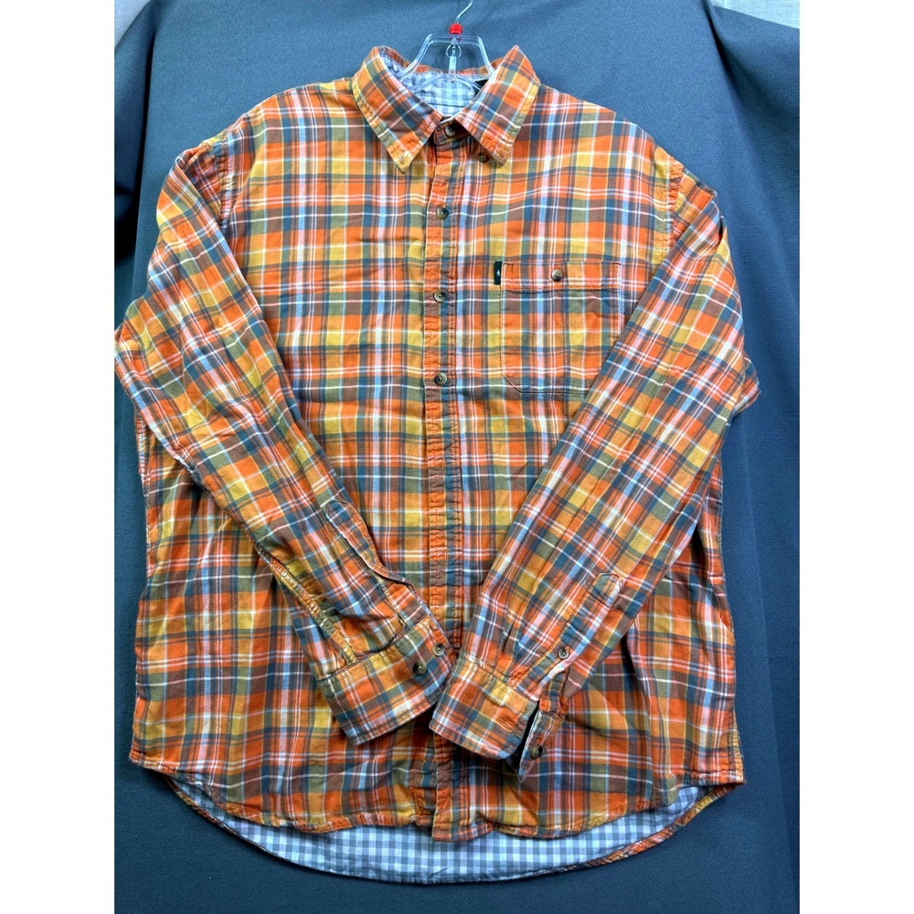 GH Bass & Co Men Orange Plaid Long Sleeve Button Down Shirt Gingham Lined Large